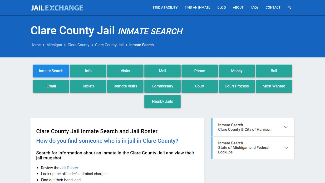Inmate Search: Roster & Mugshots - Clare County Jail, MI - Jail Exchange